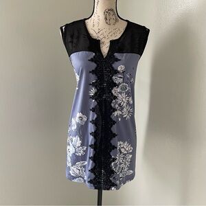 Maurice’s Women’s Sz 3 Black and Blue Floral V-Neck Mesh Top Tank Blouse